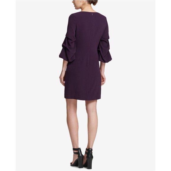 DKNY Aubergine Purple V-Neck Ruched 3/4 Sleeve Shift Dress sz 12 NEW NWT Women's - Picture 8 of 9